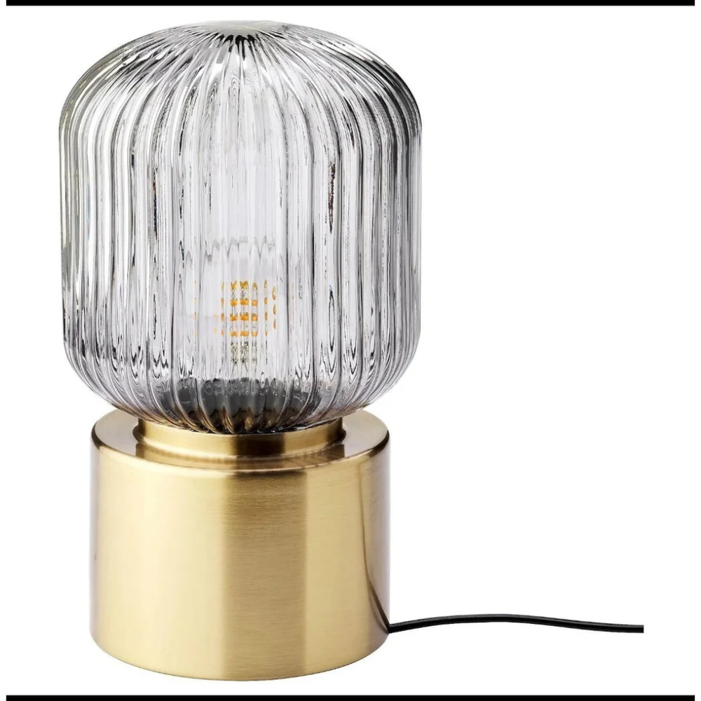 IKEA Solklint Table Lamp Brass Gray Clear Glass 11 Inch - Picture 2 of 7